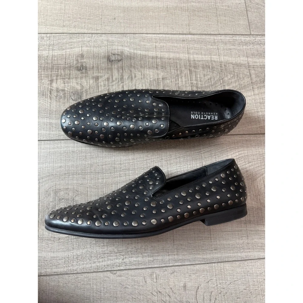 Kenneth Cole Reaction Mens Black Studded Trophy Loafer B Size 13 Slip On Shoe